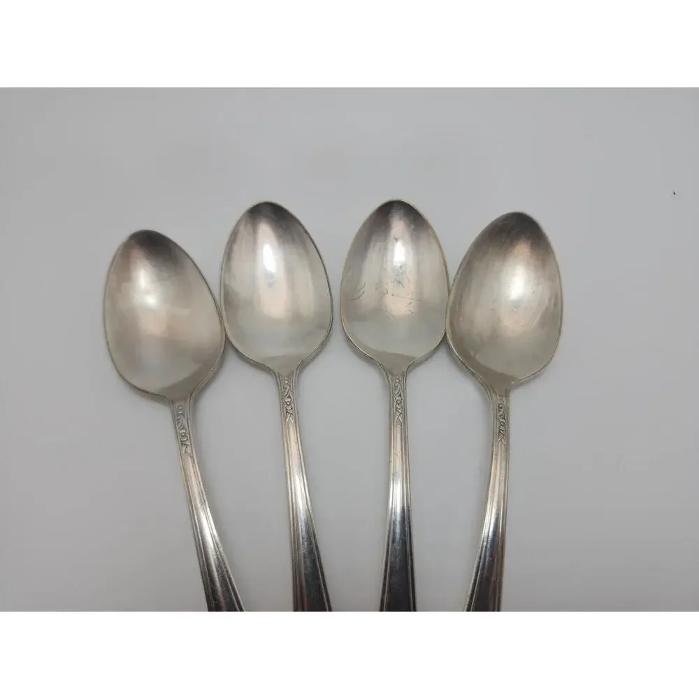 Vtg Lot 4 Oneida Tudor Plate Queen Bess II 6in Teaspoons 1946 Floral Silverplate